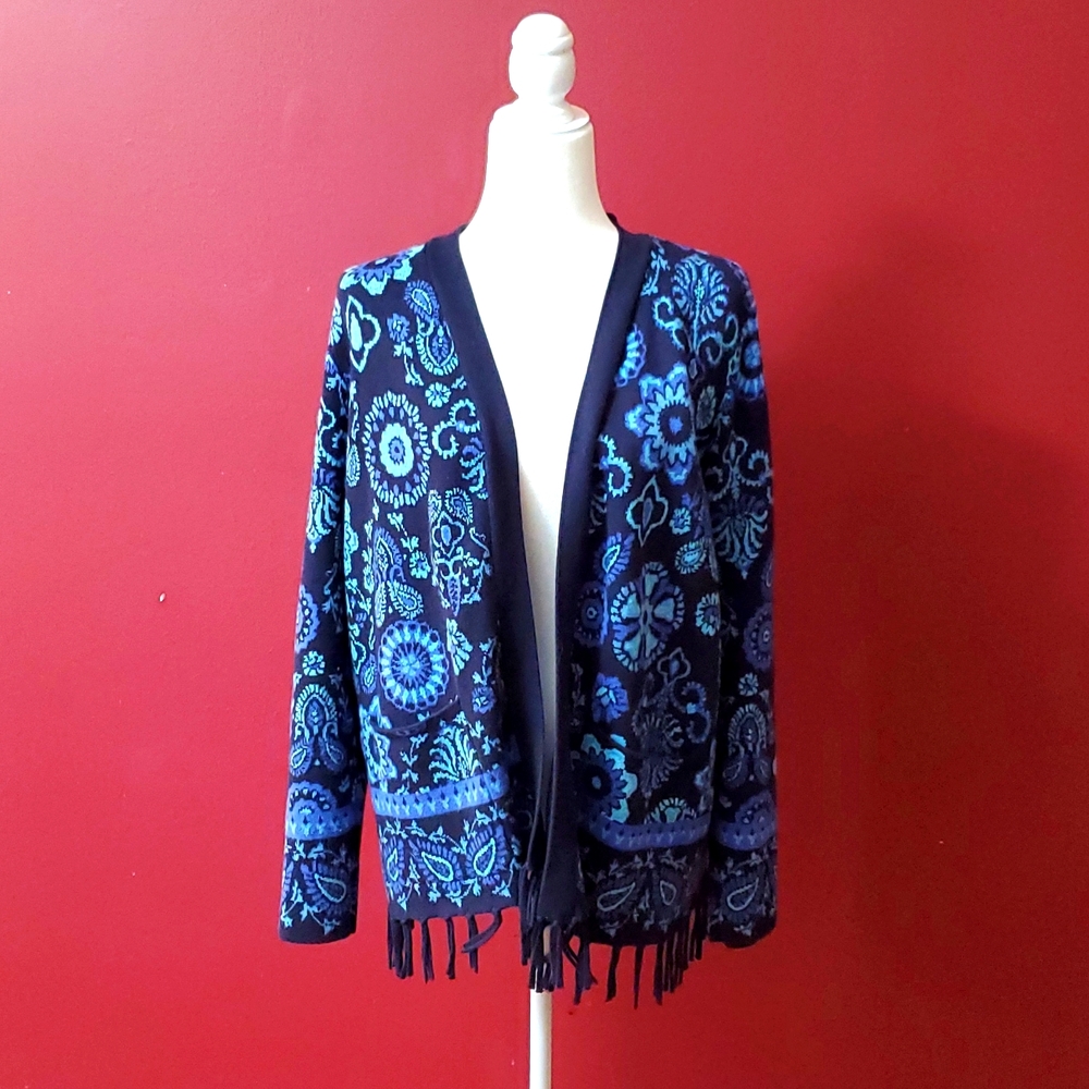 Isaac Mizrahi Live, Boho Open Cardigan with fringe Size L